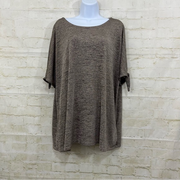 JM Collection Brown Metallic Slit Tie Short Sleeve Top - Picture 1 of 9